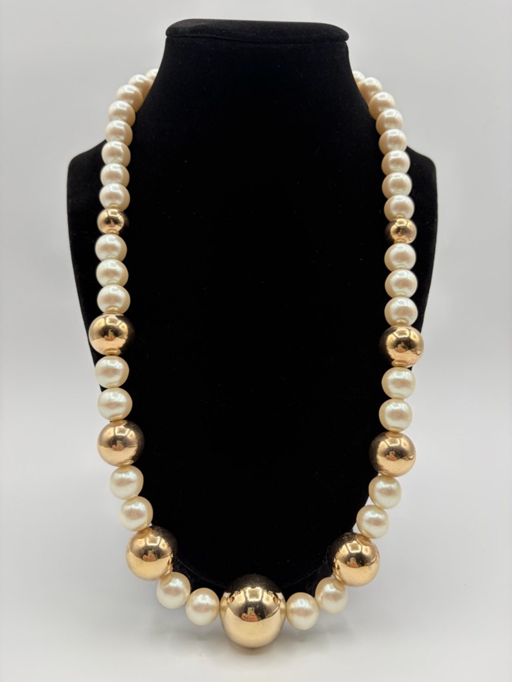 Faux Pearl & Gold Tone Graduated Beaded Statement Necklace
